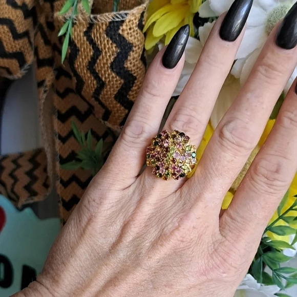 Multi-Tourmaline Floral Ring In 14k YG Vermeil Over 925 Sterling Silver - Picture 8 of 9